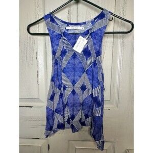 Aila Blue Morley Delray Lemonade Top Diamond Sz XS Blue And White